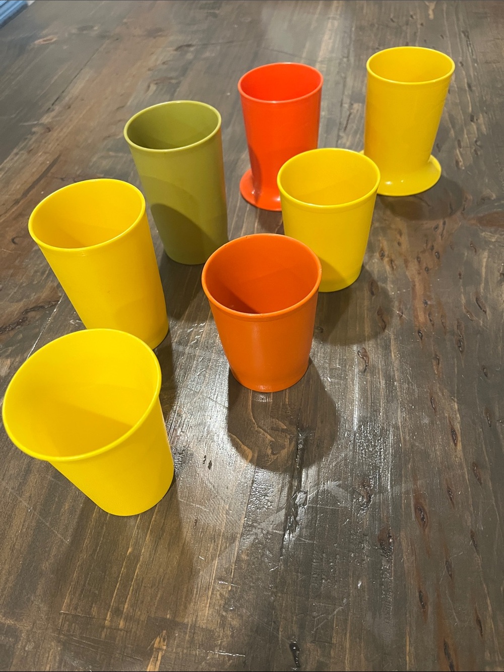 Vintage Tupperware Bright Plastic Tumblers in Yellow, Orange & Olive